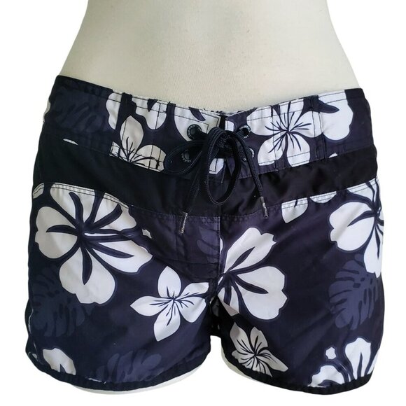 NWT Tribord Black & White Floral Hawaiian Print Board Shorts Surfing Size 24/25 - Picture 1 of 16